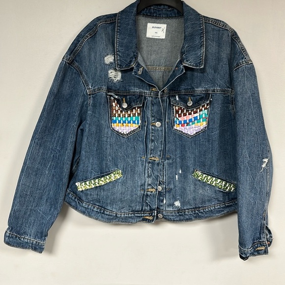 Hippie, Boho, quirky Upcycled Denim Jacket, one of a kind, XXL - Picture 3 of 8